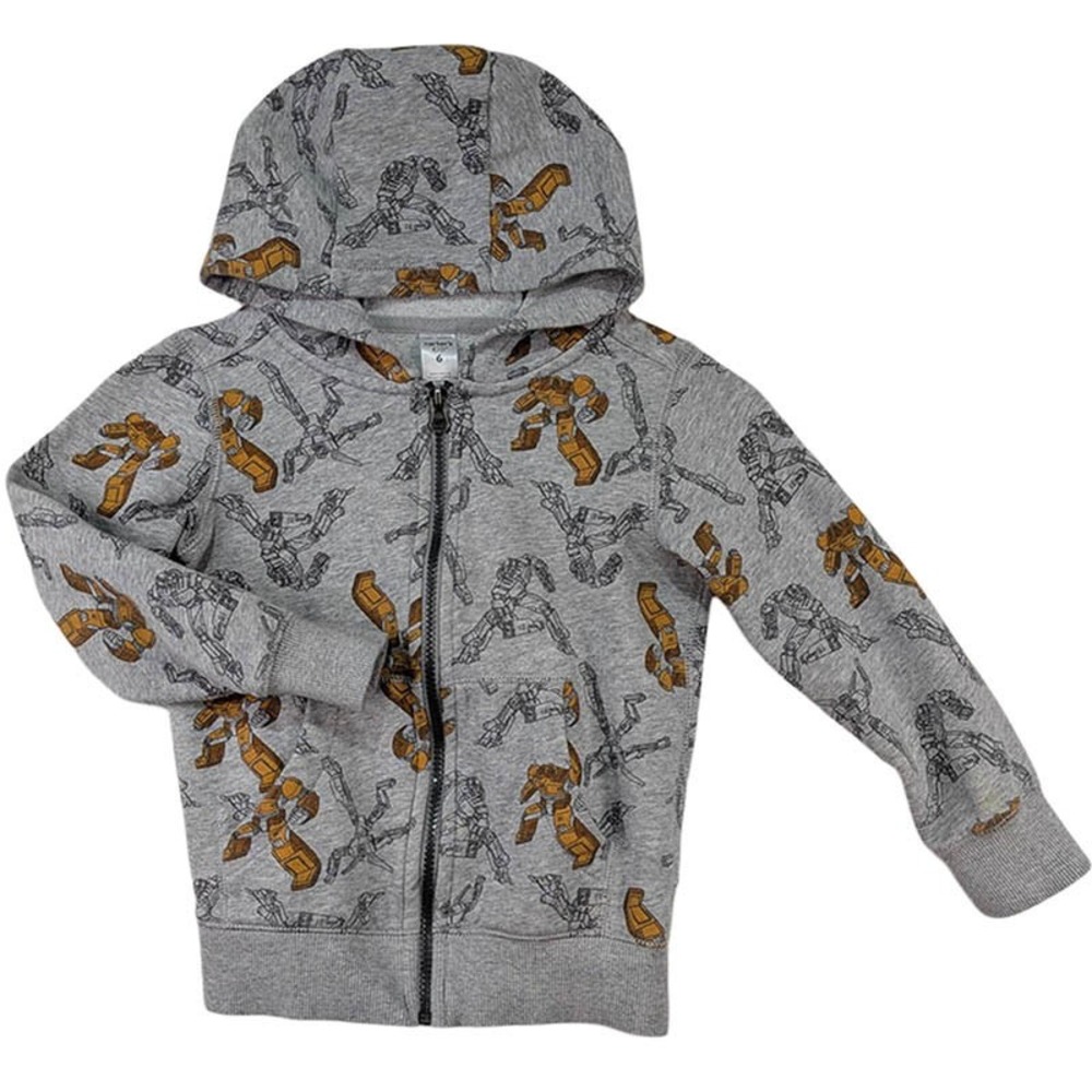 Carter's Kid Sz 6 Full Zip Hoodie Transformers AOP Gray Robotcore Geek Chic Nerd